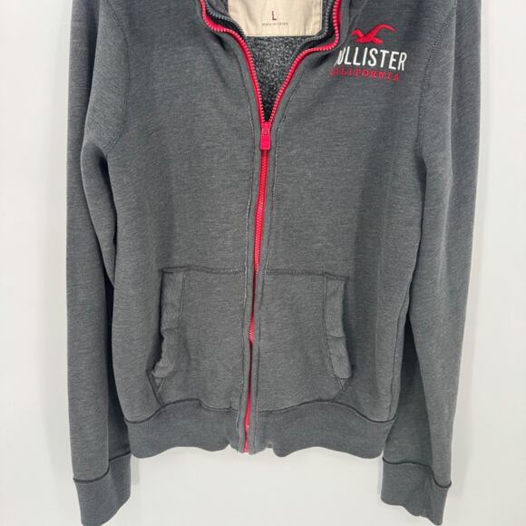 Vintage Hollister Women's Gray Full Zip Fleece Lined Hoodie Jacket Size L - Picture 3 of 10